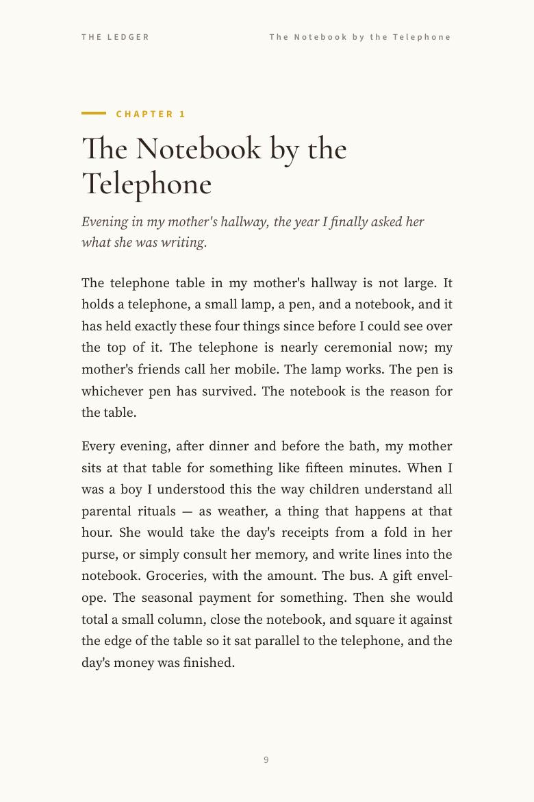Page from The Ledger: Ch. 1 · The Notebook by the Telephone